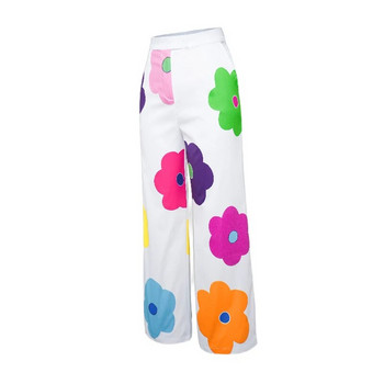 Lemongor Корейски модни многоцветни флорални щампи Панталони с широки крачоли с висока талия 2023 Пролет Есен Ежедневни панталони за жени