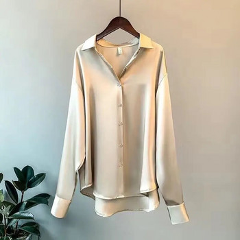 Γυναικείο φθινοπωρινό πουκάμισο Vintage σατέν μπλούζα με μακρυμάνικο σατέν κουμπί πουκάμισο Μεταξωτό πουκάμισο εργασίας γραφείου Top Γυναικεία casual Shir Clothingt