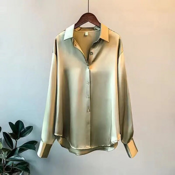 Γυναικείο φθινοπωρινό πουκάμισο Vintage σατέν μπλούζα με μακρυμάνικο σατέν κουμπί πουκάμισο Μεταξωτό πουκάμισο εργασίας γραφείου Top Γυναικεία casual Shir Clothingt