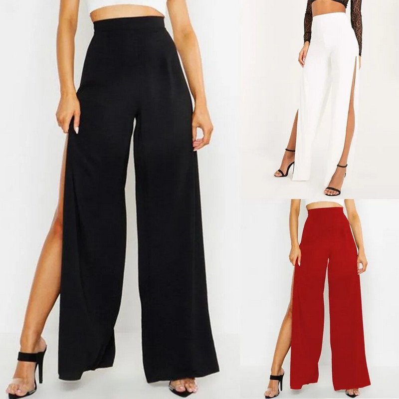 Elegantiškos mados moteriškos gatvių aprangos plačios šoninės siūlės aukštai suskilusios vientisos juodos laisvos jogos kelnės kelnės Moteriški drabužiai