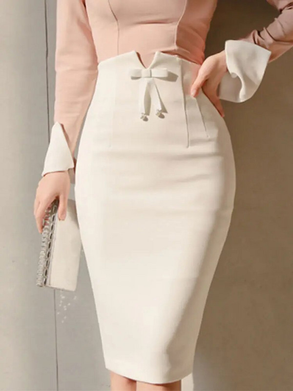 SymorHouse kõrge vöökohaga Midi seelikud Naistele Kevadsuvi Kontor Korea elegantne poolitatud seljaosa Seksikas valge Bodycon pliiatsseelik naistele