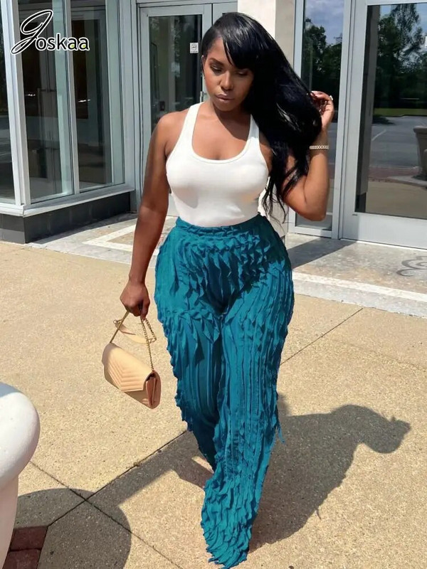 Joskaa seksikad volangidega püksid, naiste hipsterid, kõrge vöökohaga sirge säärega püksid, sügis 2023, naiste alaosad Y2K tänavarõivad