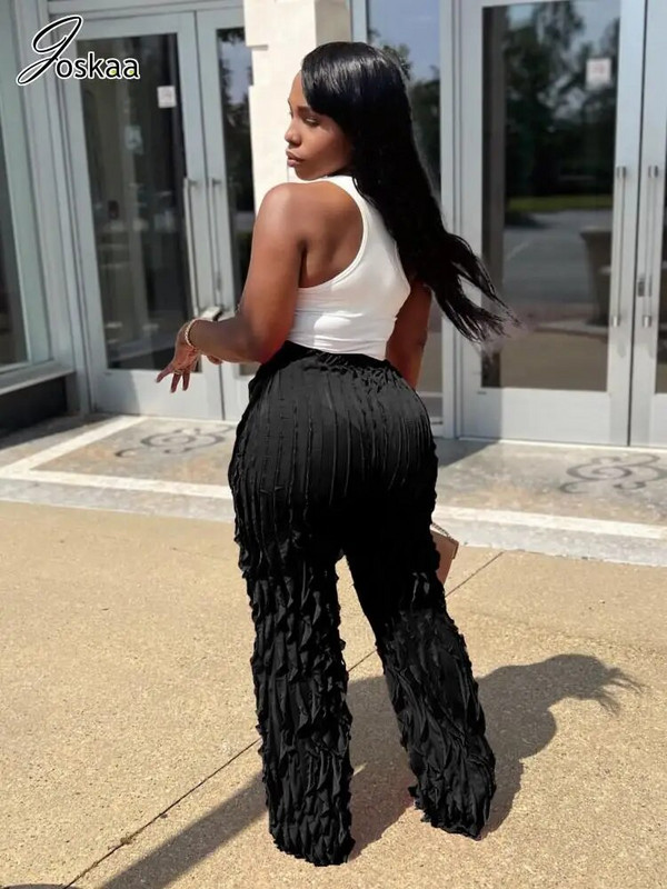 Joskaa seksikad volangidega püksid, naiste hipsterid, kõrge vöökohaga sirge säärega püksid, sügis 2023, naiste alaosad Y2K tänavarõivad