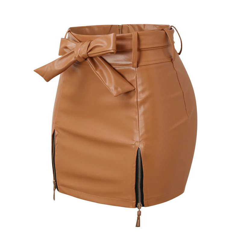 Seksualūs PU odiniai sijonai su aukštu juosmeniu Moteriški sijonai su užtrauktuku, pieštukas, mini sijonas Faldas Fashion Women Bodycon sijonai юбка