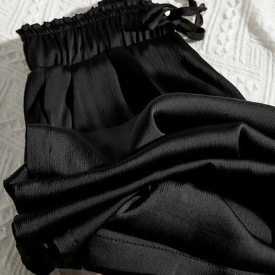 Lucyever Υψηλής ποιότητας παντελόνι με φαρδύ πόδι Γυναικείο Vintage Ψηλόμεσο Σατέν Μεταξωτό Παντελόνι Γυναικείο Casual Loose ίσιο παντελόνι