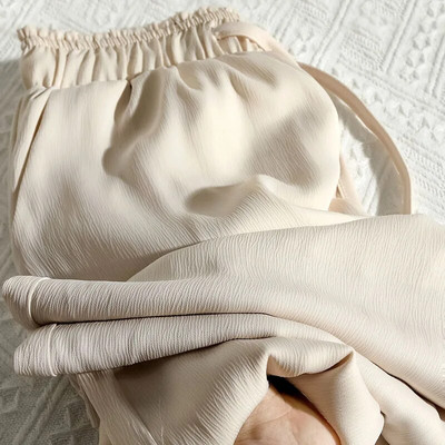 Lucyever Υψηλής ποιότητας παντελόνι με φαρδύ πόδι Γυναικείο Vintage Ψηλόμεσο Σατέν Μεταξωτό Παντελόνι Γυναικείο Casual Loose ίσιο παντελόνι