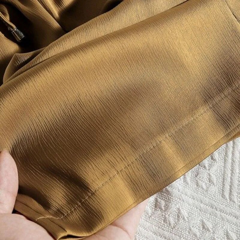Lucyever Υψηλής ποιότητας παντελόνι με φαρδύ πόδι Γυναικείο Vintage Ψηλόμεσο Σατέν Μεταξωτό Παντελόνι Γυναικείο Casual Loose ίσιο παντελόνι