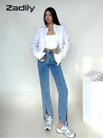 Zadily 2023 Пролетна бяла риза в корейски стил с дълъг ръкав Дамска секси дамска блуза с копчета с копчета Улична нова в женското облекло