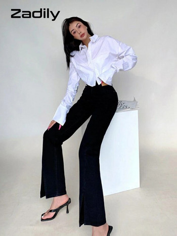 Zadily 2023 Пролетна бяла риза в корейски стил с дълъг ръкав Дамска секси дамска блуза с копчета с копчета Улична нова в женското облекло