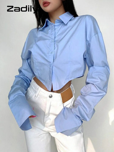 Zadily 2023. gada pavasaris, korejiešu stila balts krekls ar garām piedurknēm sievietēm, seksīgi pogām, sieviešu topi, blūze, iela Jaunums sieviešu apģērbā