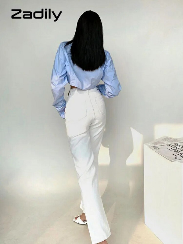 Zadily 2023 kevadine korea stiilis pikkade varrukatega valge särk naiste seksikas nööbiga, naiste kärbitud topid, pluus, tänav, uus naisterõivas