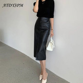 2023. aasta naiste PU-nahast Midi-seelik, sügistalvine naiste pakett, puusade esiosa lõhikuga pliiatsseelik, naiste tänavarõivad, allääred