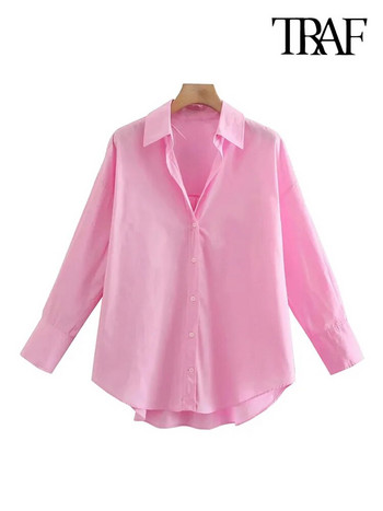 TRAF Γυναικεία Μόδα Γραφείου Ρούχα Φαρδιά Ποπλίνα Μασίφ πουκάμισα Vintage μακρυμάνικα με κουμπιά casual γυναικείες μπλούζες Blusas Chic τοπ