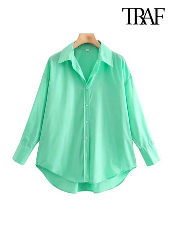 TRAF Γυναικεία Μόδα Γραφείου Ρούχα Φαρδιά Ποπλίνα Μασίφ πουκάμισα Vintage μακρυμάνικα με κουμπιά casual γυναικείες μπλούζες Blusas Chic τοπ