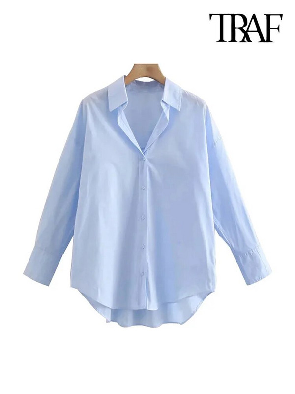 TRAF naiste moerõivad kontorirõivad lahtised popliinist soliidsed särgid, vintage pikkade varrukatega nööpidega vabaaja naiste pluusid pluusid šikid topid