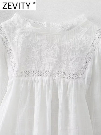 Zevity Дамска модна блуза с дантелени шевове с бродерия на цветя Femme Ежедневна риза с дълъг ръкав Blusas Chic Tops LS3833