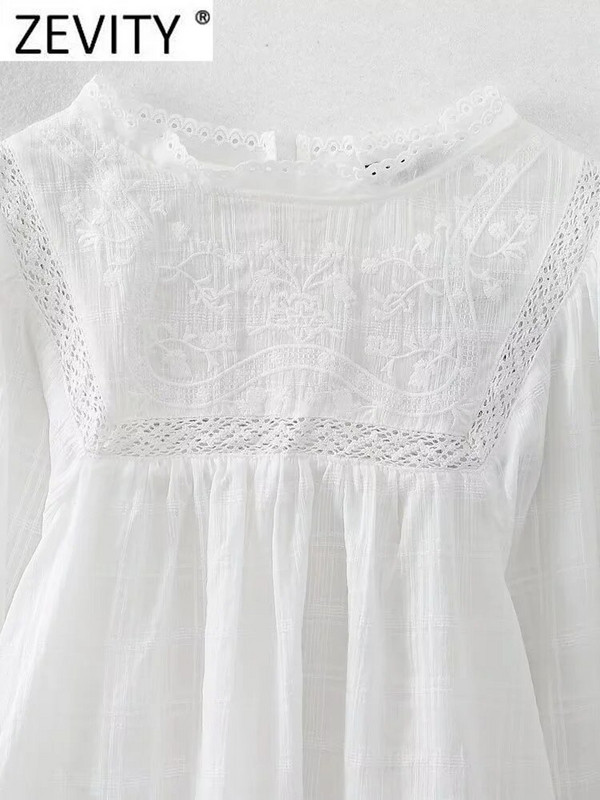Zevity Moterų madinga gėlių siuvinėjimo nėrinių siuvimo balta palaidinė moteriška palaidinė ilgomis rankovėmis laisvalaikio marškinėliai Blusas Prašmatnūs viršutiniai drabužiai LS3833