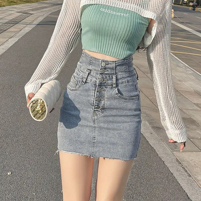 Lühikesed Gyaru teksaseelikud naistele Kitsa ümbrisega Seksikad minirõivad Naiste teksaseelik kõrge vöökohaga Harajuku odav A Line Trend Y2k V