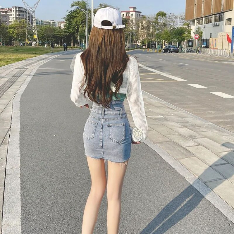 Lühikesed Gyaru teksaseelikud naistele Kitsa ümbrisega Seksikad minirõivad Naiste teksaseelik kõrge vöökohaga Harajuku odav A Line Trend Y2k V