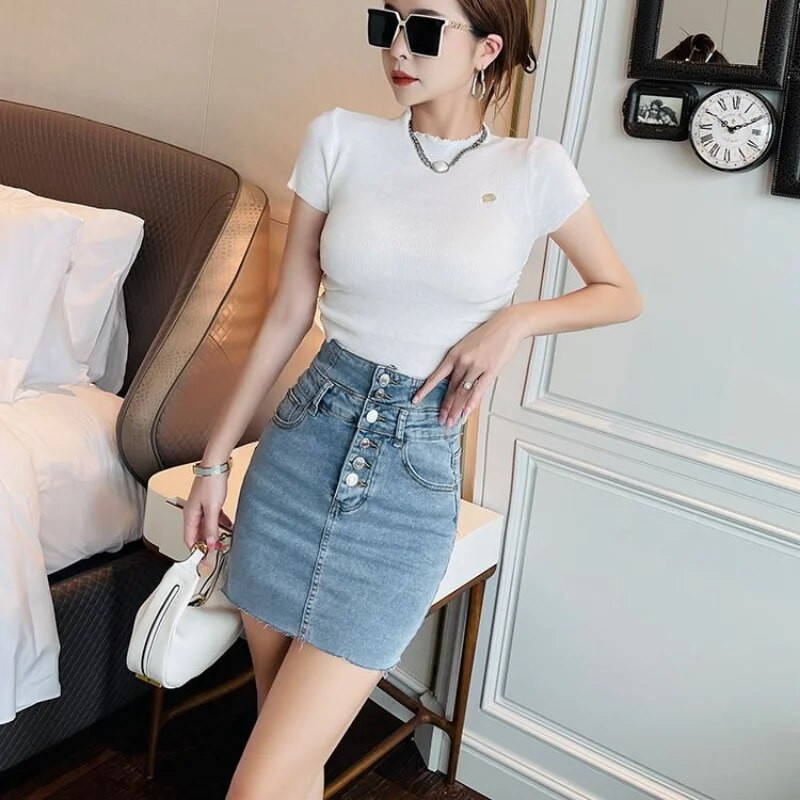 Lühikesed Gyaru teksaseelikud naistele Kitsa ümbrisega Seksikad minirõivad Naiste teksaseelik kõrge vöökohaga Harajuku odav A Line Trend Y2k V