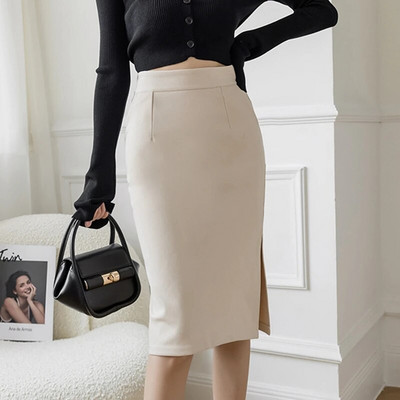 Moodne Korea kõrge vööga kontoriseelik, 2023. aasta naiste suvine Bodycon, pikad seelikud Elegantne seksikas taskuga Midi-pliiatsseelik