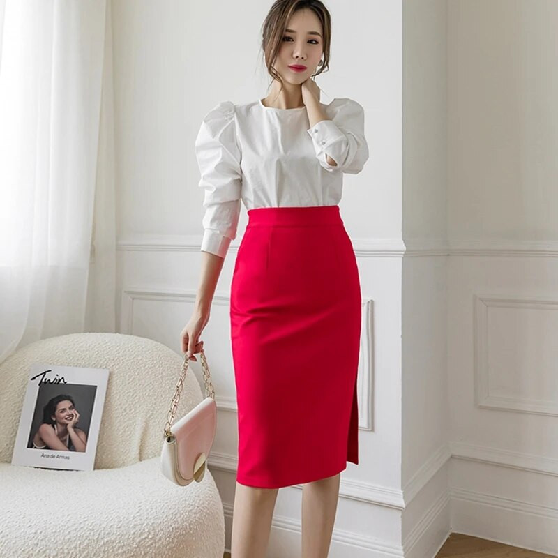 Moodne Korea kõrge vööga kontoriseelik, 2023. aasta naiste suvine Bodycon, pikad seelikud Elegantne seksikas taskuga Midi-pliiatsseelik