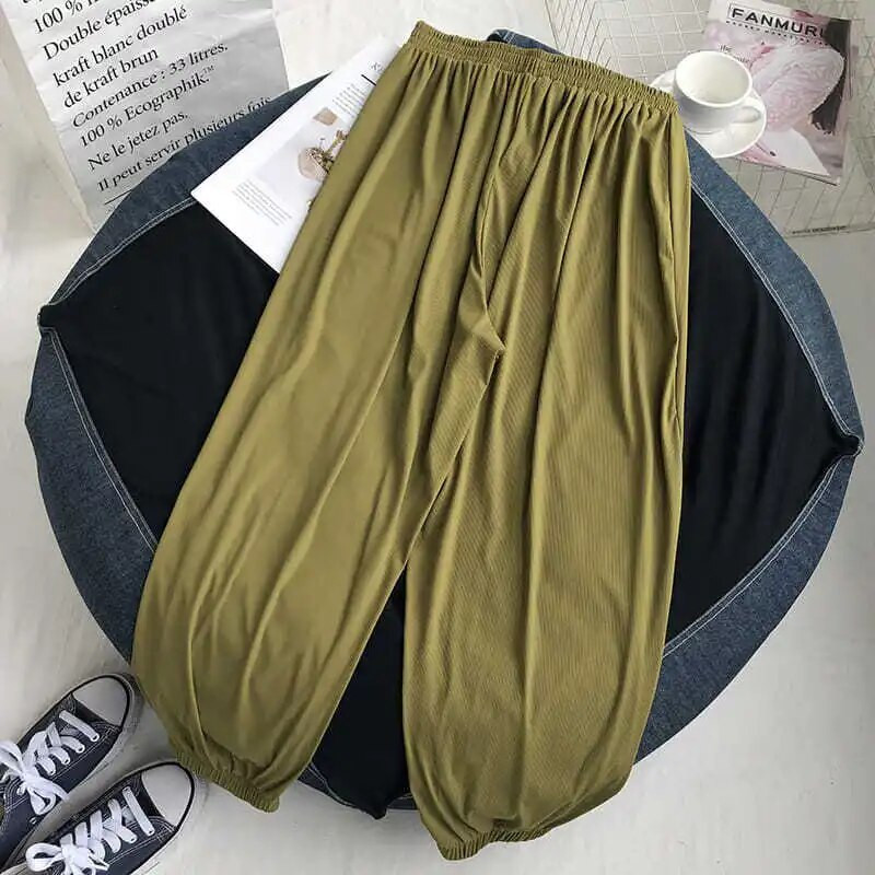 DAYIFUN-Moteriškos laisvos elastinės kelnės aukštu juosmeniu Tvirtas tiesios laisvalaikio kelnės Haremas Ilgos Bloomers Vasariniai bridžai Plius dydis 6XL