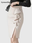 Kevadsuvi kõrge vöökohaga mustad seelikud naistele mood volangid Bodycon Seksikas seelik Elegantne Korea riided Kontori daami pliiatsseelik