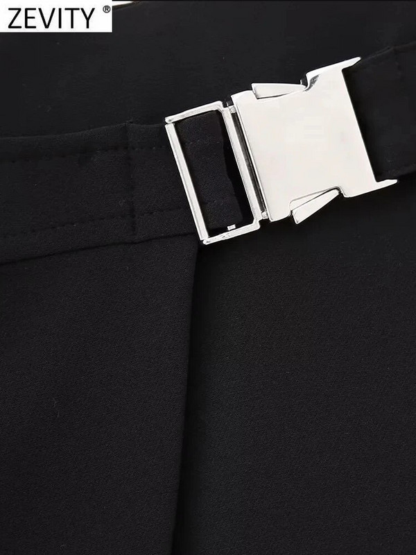 Zevity Women Safari stiliaus kišenės dizainas asimetriškas juodas mini sijonas Faldas Mujer moteriškas prašmatnus nugaros užtrauktukas Plonas Vestidos QUN4857