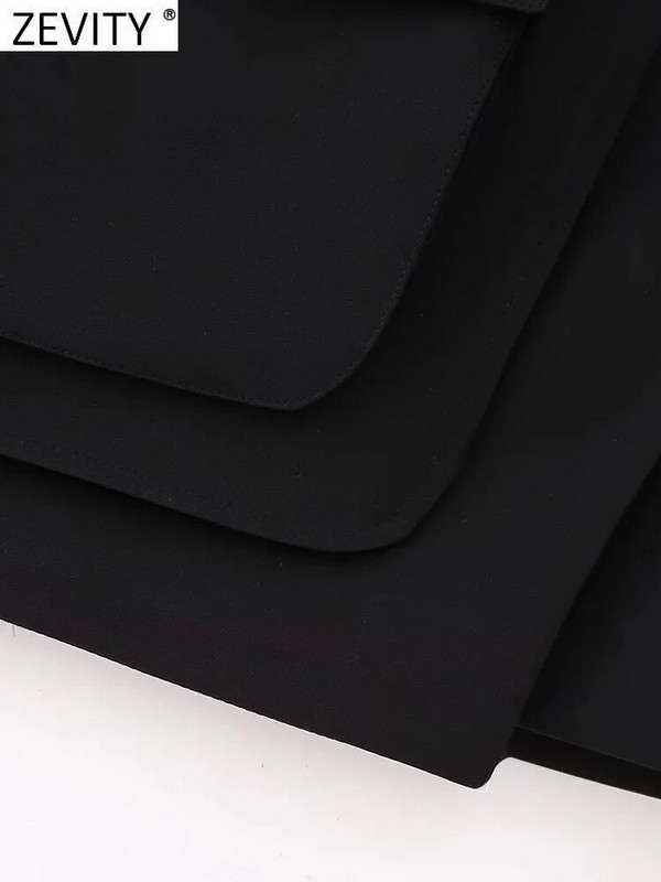 Zevity Women Safari stiliaus kišenės dizainas asimetriškas juodas mini sijonas Faldas Mujer moteriškas prašmatnus nugaros užtrauktukas Plonas Vestidos QUN4857