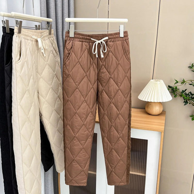 Žiemos 100 kg laisvalaikio Argyle paminkštintos storos haremo kelnės didelio dydžio moteriškos šiltos dygsniuotos apačios