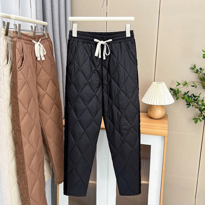 Žiemos 100 kg laisvalaikio Argyle paminkštintos storos haremo kelnės didelio dydžio moteriškos šiltos dygsniuotos apačios