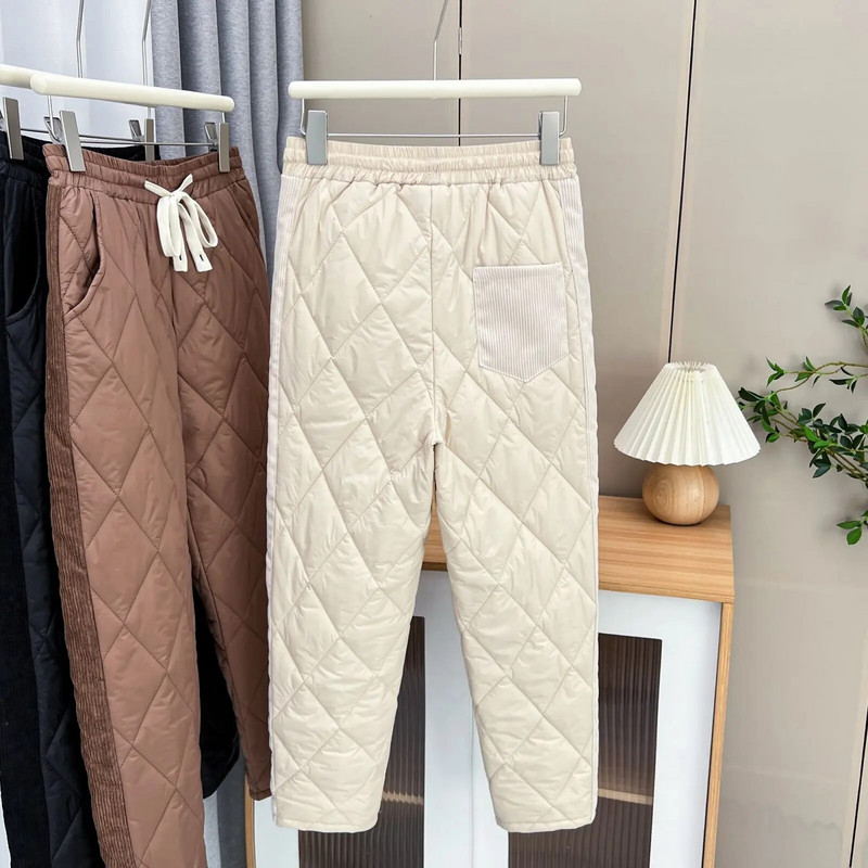Žiemos 100 kg laisvalaikio Argyle paminkštintos storos haremo kelnės didelio dydžio moteriškos šiltos dygsniuotos apačios