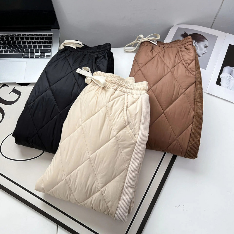 Žiemos 100 kg laisvalaikio Argyle paminkštintos storos haremo kelnės didelio dydžio moteriškos šiltos dygsniuotos apačios