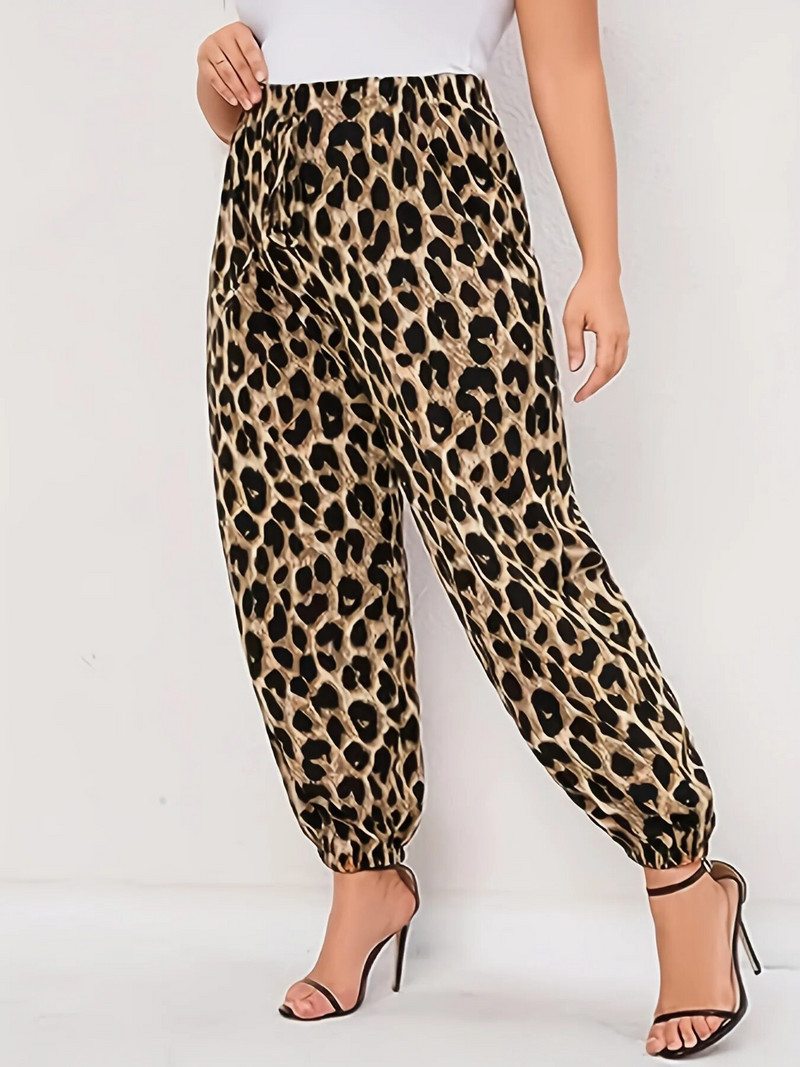 Naujos vasarinės plius dydžio britiško elegantiško stiliaus leopardo rašto sportinio kostiumo kelnės devynių ketvirčių kelnės