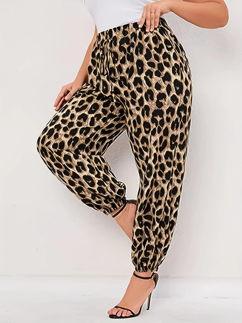 Naujos vasarinės plius dydžio britiško elegantiško stiliaus leopardo rašto sportinio kostiumo kelnės devynių ketvirčių kelnės