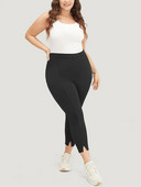 Uus mood naiste pluss suuruses kõrge elastsest kangast ühevärvilised tänavastiilis ühevärvilised slim-fit üheksapunktipüksid