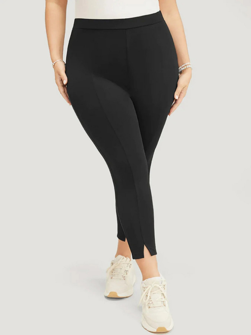 Uus mood naiste pluss suuruses kõrge elastsest kangast ühevärvilised tänavastiilis ühevärvilised slim-fit üheksapunktipüksid