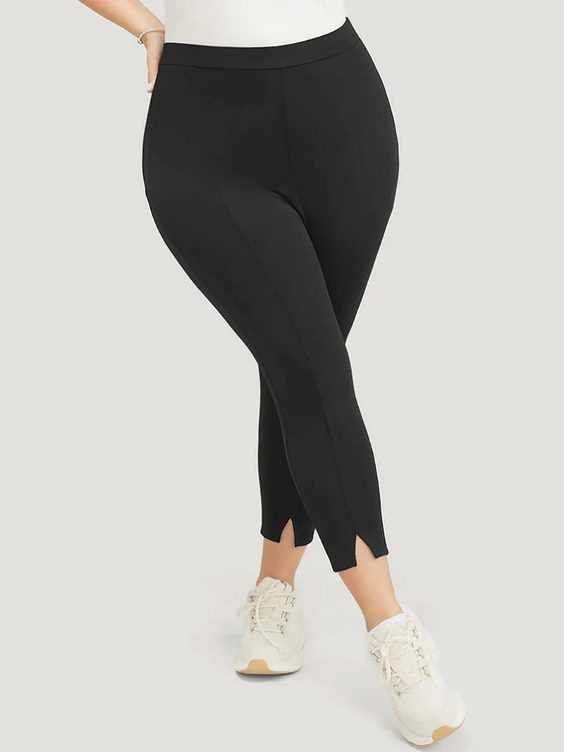 Uus mood naiste pluss suuruses kõrge elastsest kangast ühevärvilised tänavastiilis ühevärvilised slim-fit üheksapunktipüksid