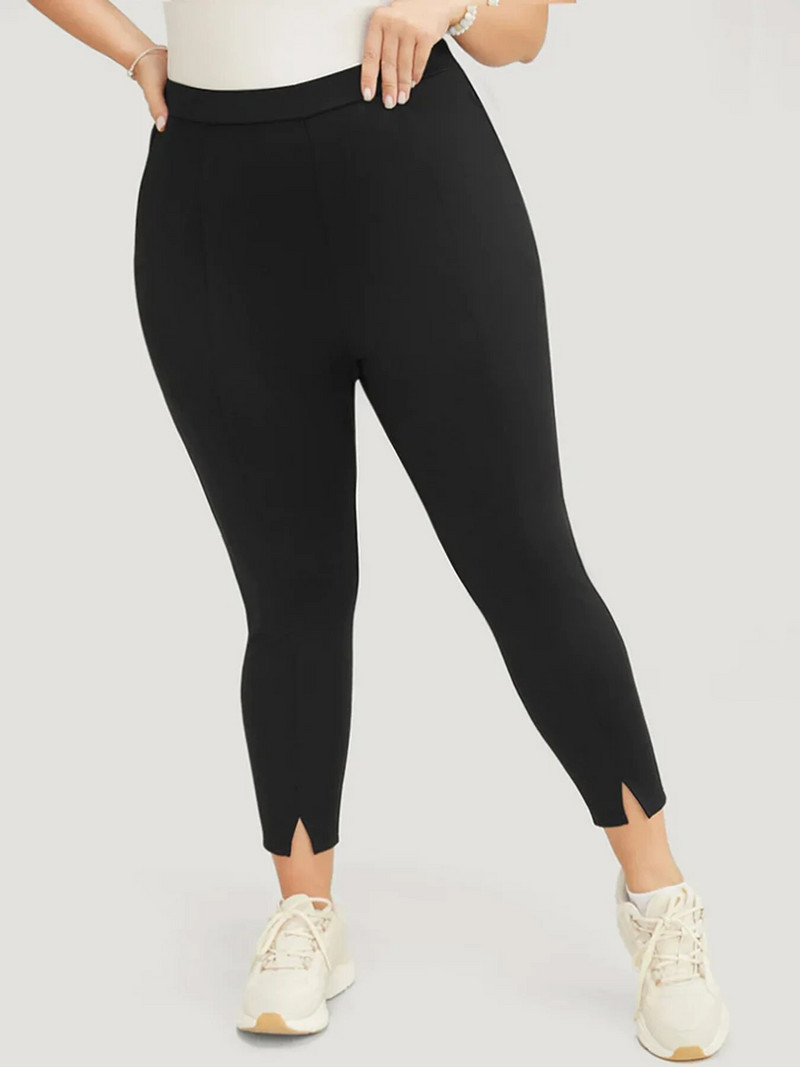 Uus mood naiste pluss suuruses kõrge elastsest kangast ühevärvilised tänavastiilis ühevärvilised slim-fit üheksapunktipüksid