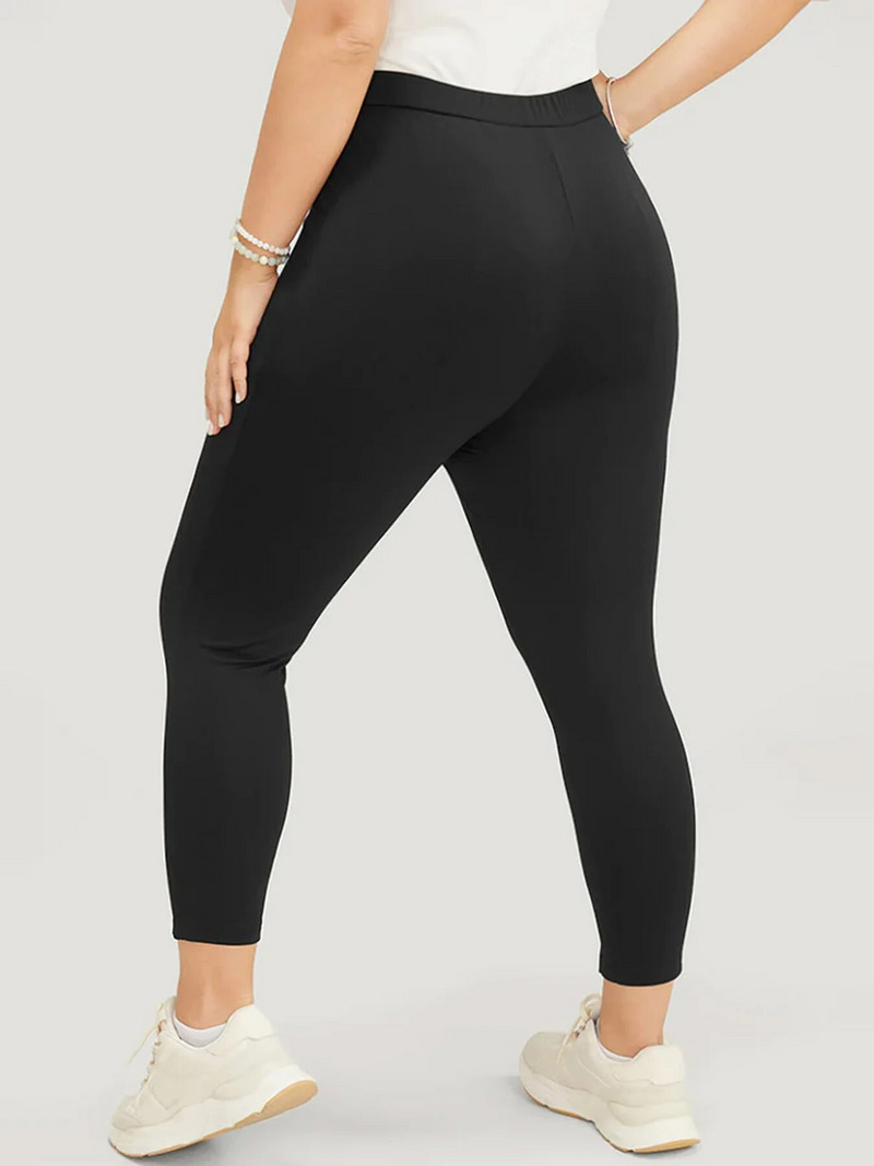 Uus mood naiste pluss suuruses kõrge elastsest kangast ühevärvilised tänavastiilis ühevärvilised slim-fit üheksapunktipüksid