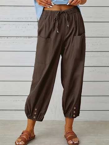 Γυναικείο βαμβακερό λινό παντελόνι με κουμπιά Φαρδύ παντελόνι Plus μέγεθος 5XL casual ανοιξιάτικο καλοκαιρινό παντελόνι για γυναίκες