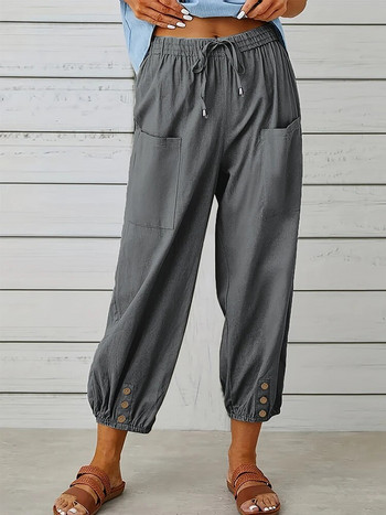 Дамски памучни ленени панталони с копчета Панталони с широки крачоли Плюс размер 5XL Ежедневни пролетни летни панталони за жени