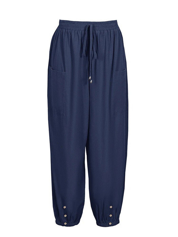 Moteriškos medvilninės lininės kelnės su mygtukais, plačios kelnės, plius dydis, 5XL Įprastos pavasario vasaros kelnės moterims