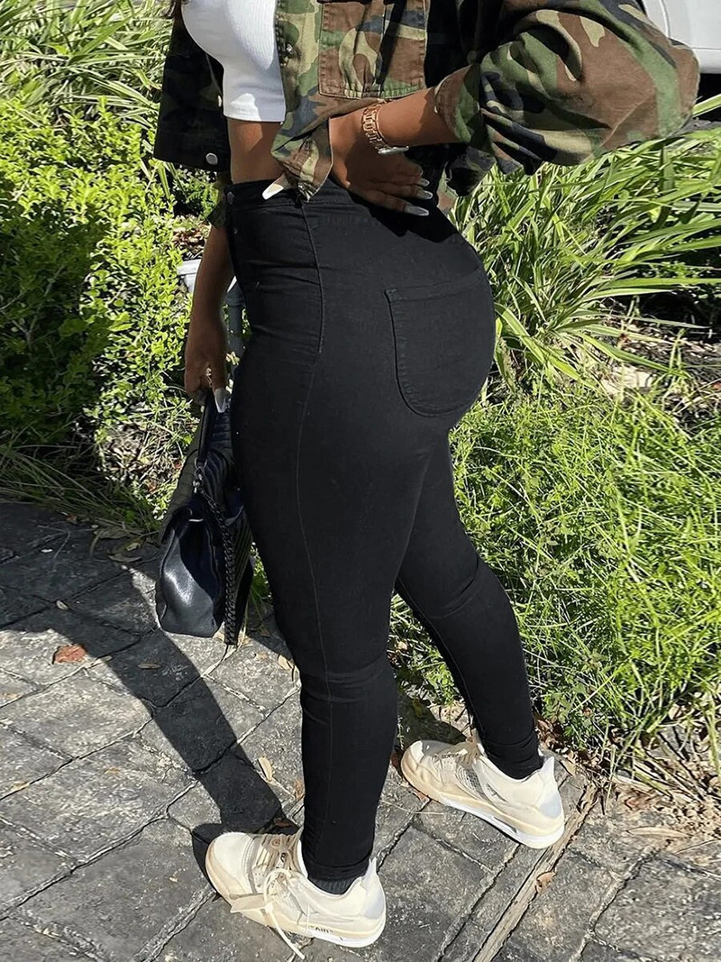 LW Plus Size keskmise vöökohaga kitsad kõrge venivad teksad vabaaja lihtsad pehmed teksapüksid suvised naiste tugevad pikad püksid