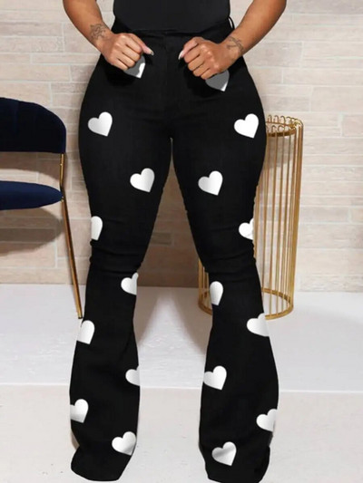 LW Plus Size High Stretchy Heart Print Παντελόνι Γυναικείο Sexy Butt Lift ψηλόμεσο ελαστικό παντελόνι Causal Flare παντελόνι