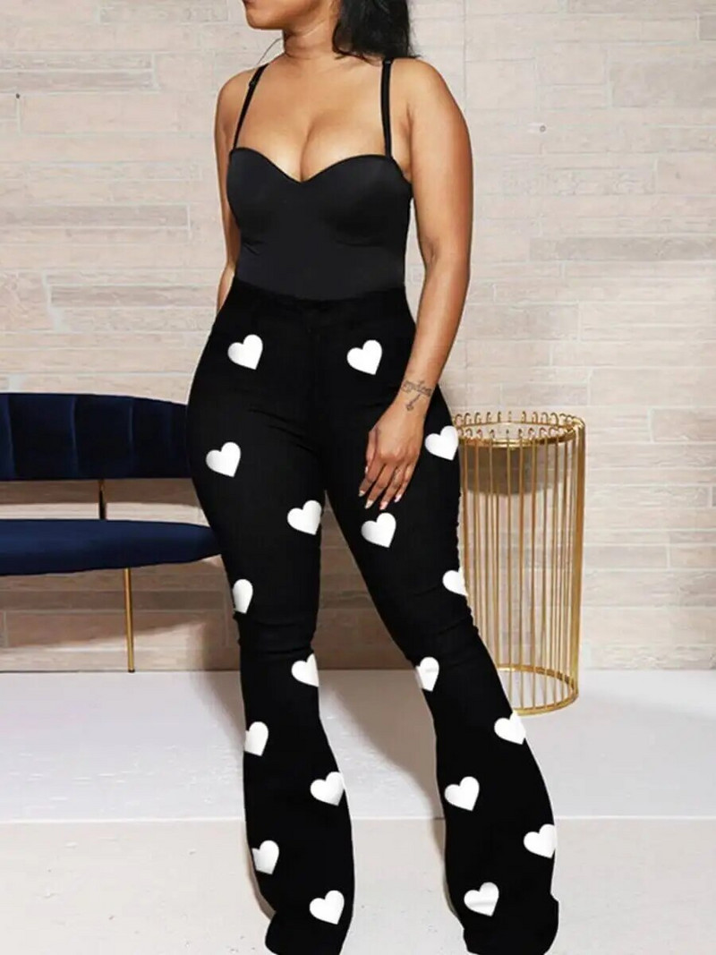 LW Plus Size Kõrgelt venivad südametrükiga püksid Naiste Seksikad tagumik Lift Kõrge Vöökohaga Venivad Püksid Põhjustavad püksid