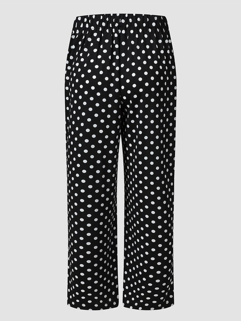 Finjani mustad täpilised püksid vabaaja moodsad lahtised püksid šikid ja elegantsed naiste suures suuruses lainetavad püksid