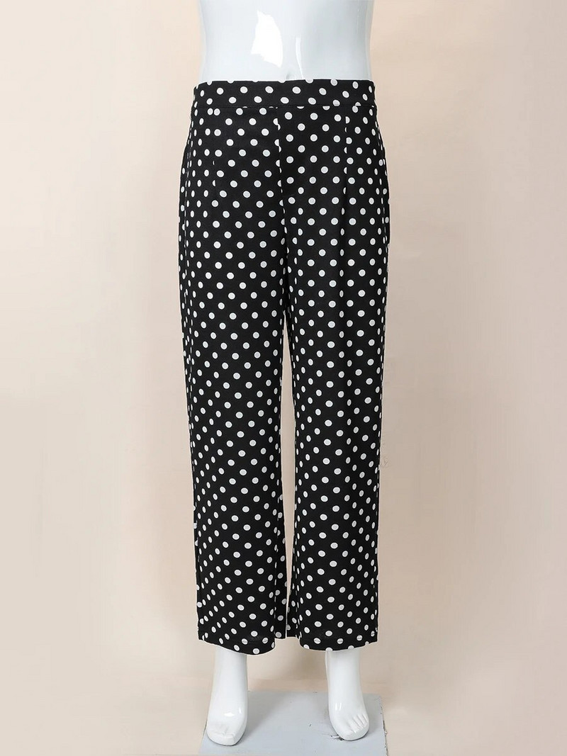 Finjani mustad täpilised püksid vabaaja moodsad lahtised püksid šikid ja elegantsed naiste suures suuruses lainetavad püksid