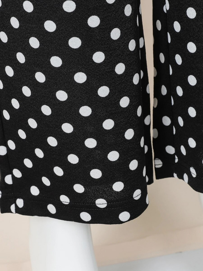 Finjani mustad täpilised püksid vabaaja moodsad lahtised püksid šikid ja elegantsed naiste suures suuruses lainetavad püksid